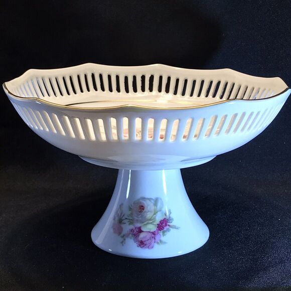 Schwarzenhammer Bavaria West Germany Pedestal Compote Pierced Lace Reticulated - Picture 5 of 12